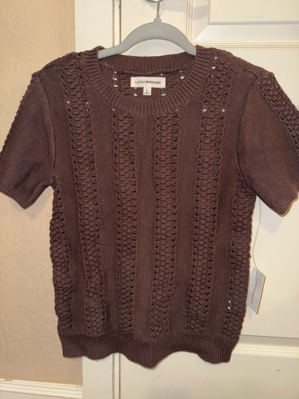 Lucky Brand Mauve-Brown Knit Short Sleeve Sweater